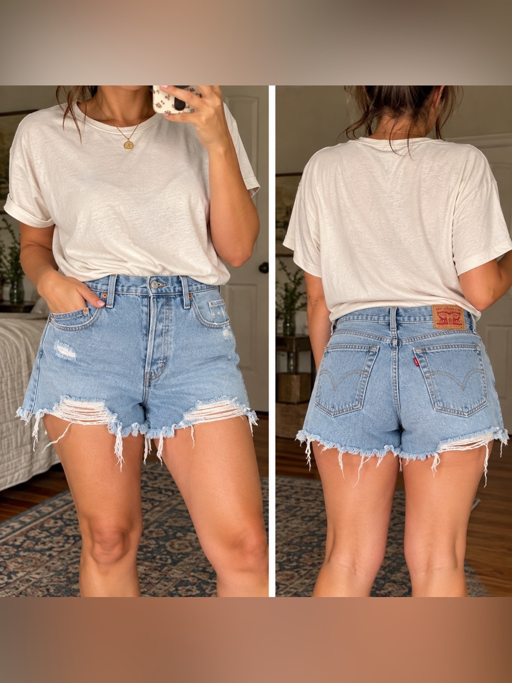 Levi's Light Blue Distressed High-Rise Denim Shorts
